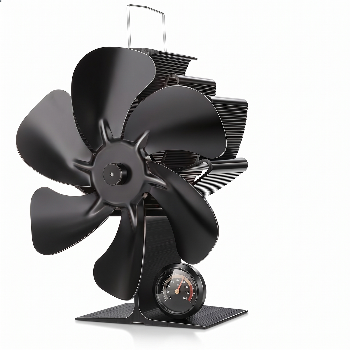 Power-free fireplace fan - heat-powered, aluminum, 6 blades