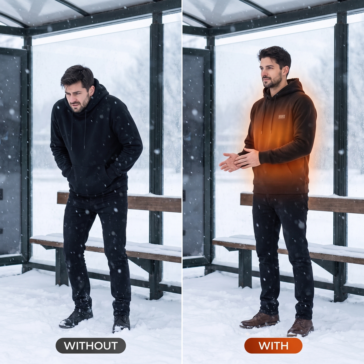 Men's heated sweatshirt, 35 zones - 4 switches, 3 levels, USB