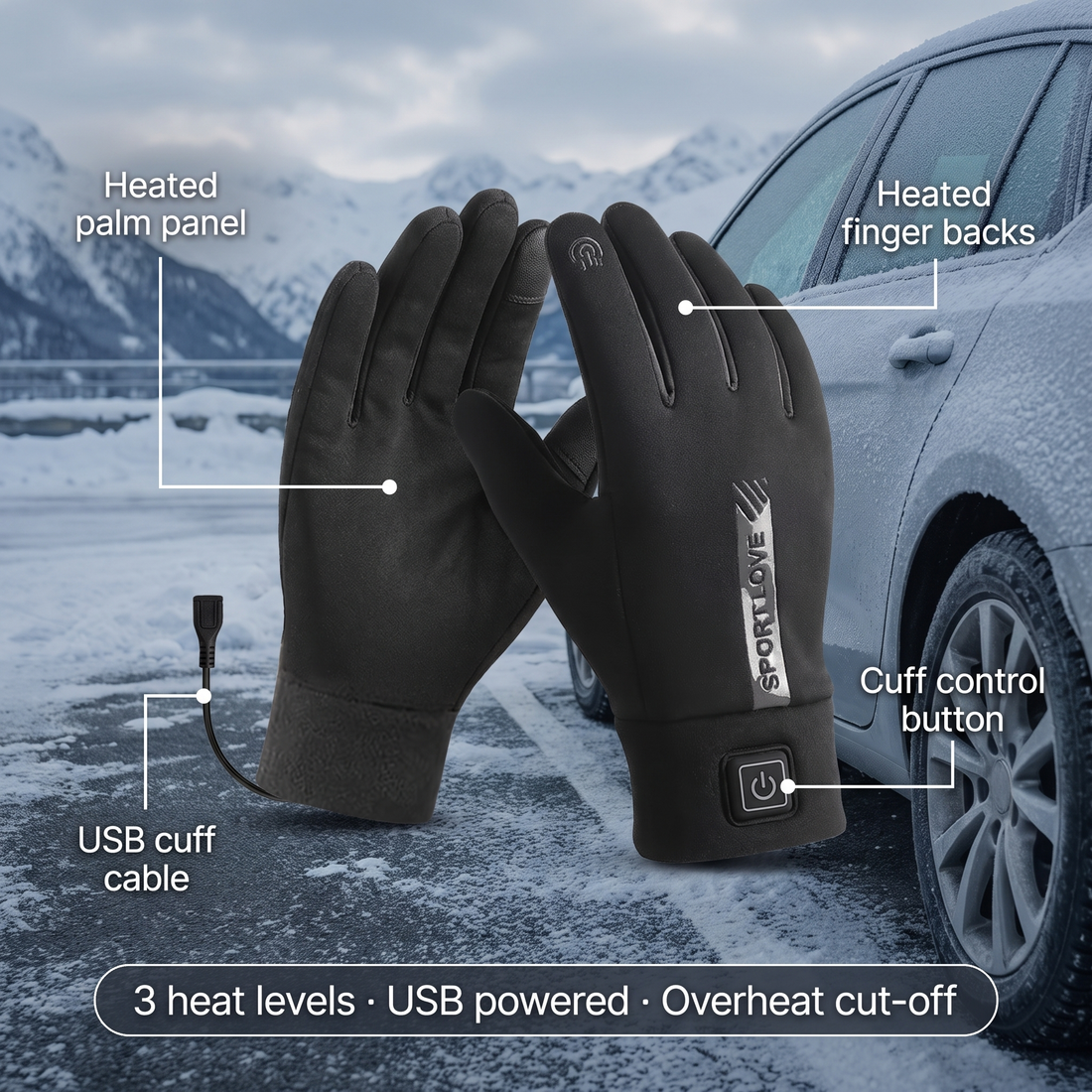 USB heated gloves - heating on both sides of the hands, 3 levels