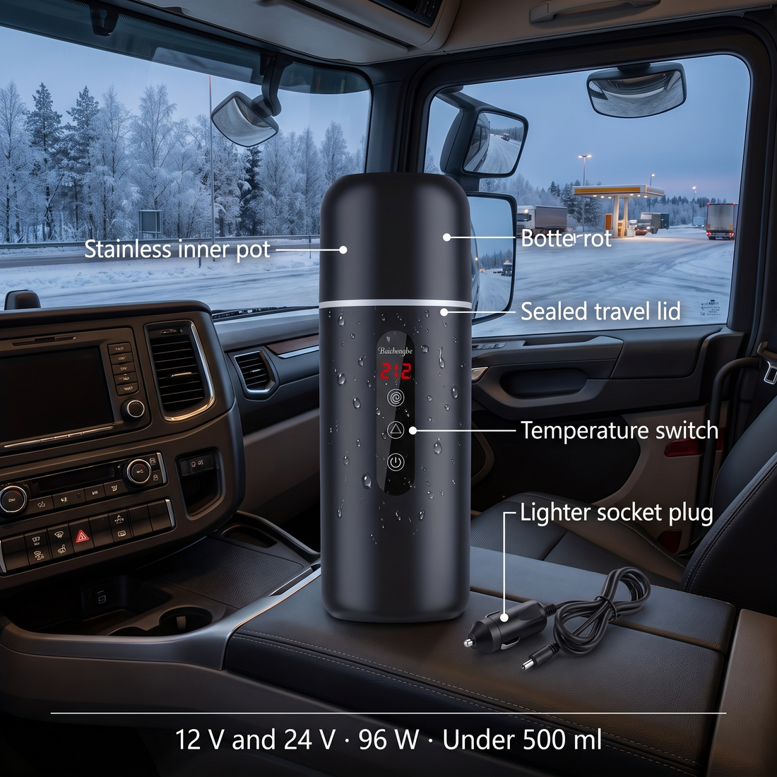 Car kettle 12 V/24 V 96 W - 304 steel, LED display