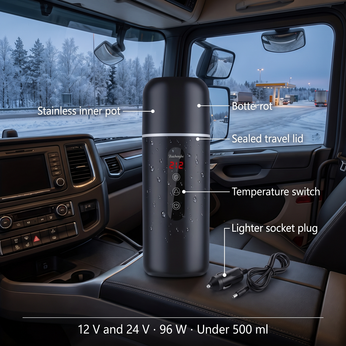 Car kettle 12 V/24 V 96 W - 304 steel, LED display