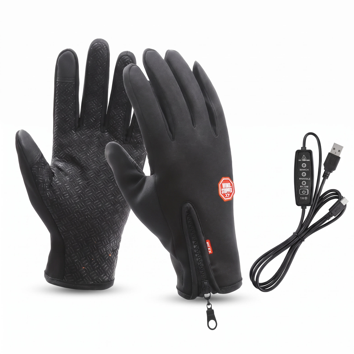 USB heated gloves - touchscreen, 3 heating levels