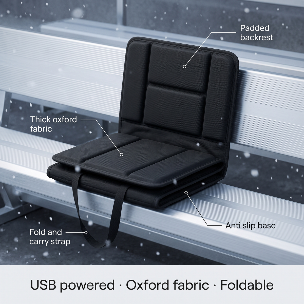 USB heated folding cushion - backrest, 3 levels, 600D fabric
