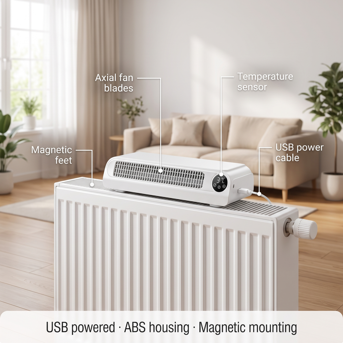 USB radiator fan - temperature sensor, timer, magnetic