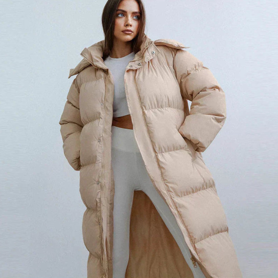 Długi Pikowany Damski Płaszcz Puchowy | Zimowy