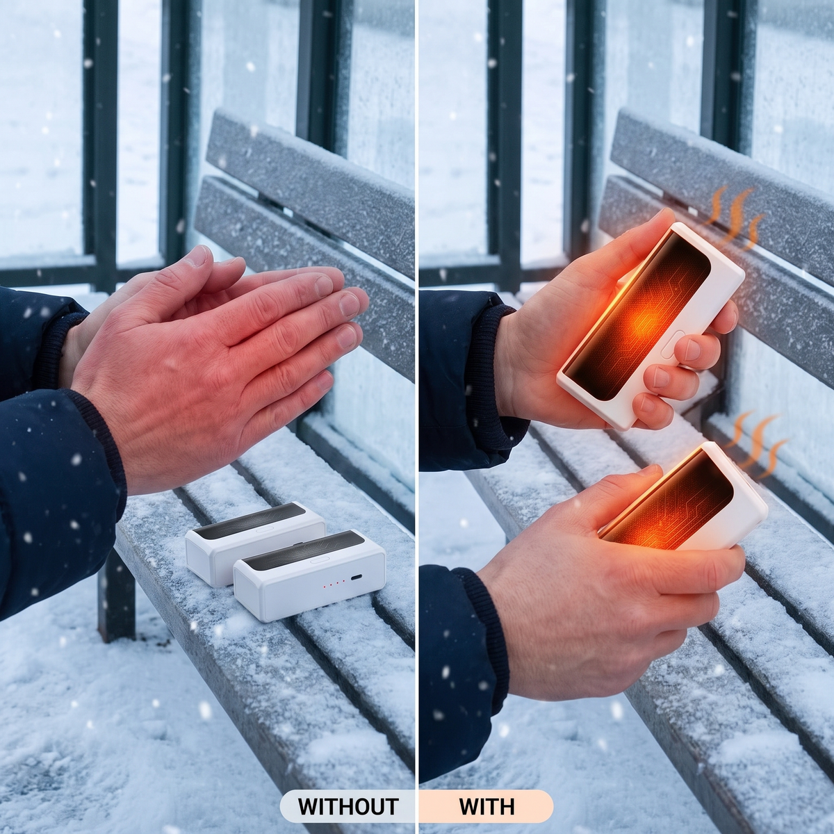 Hand warmers, 2 pcs., 6000 mAh - USB-C, double-sided, up to 20 h