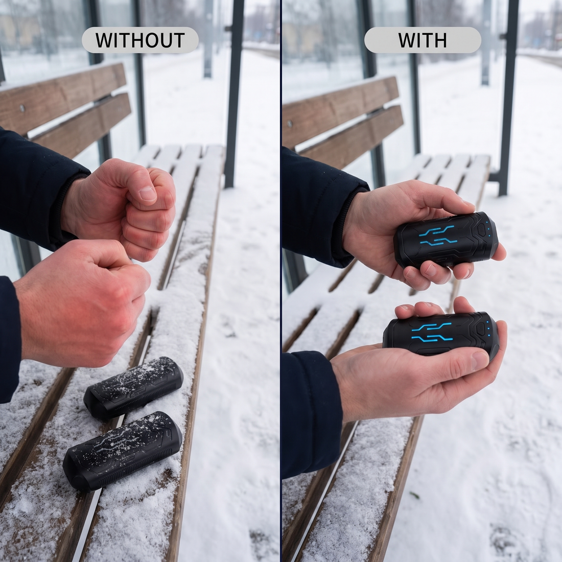 Hand warmers, 2 pcs, 3000 mAh - USB charging, 3 levels, up to 20 h