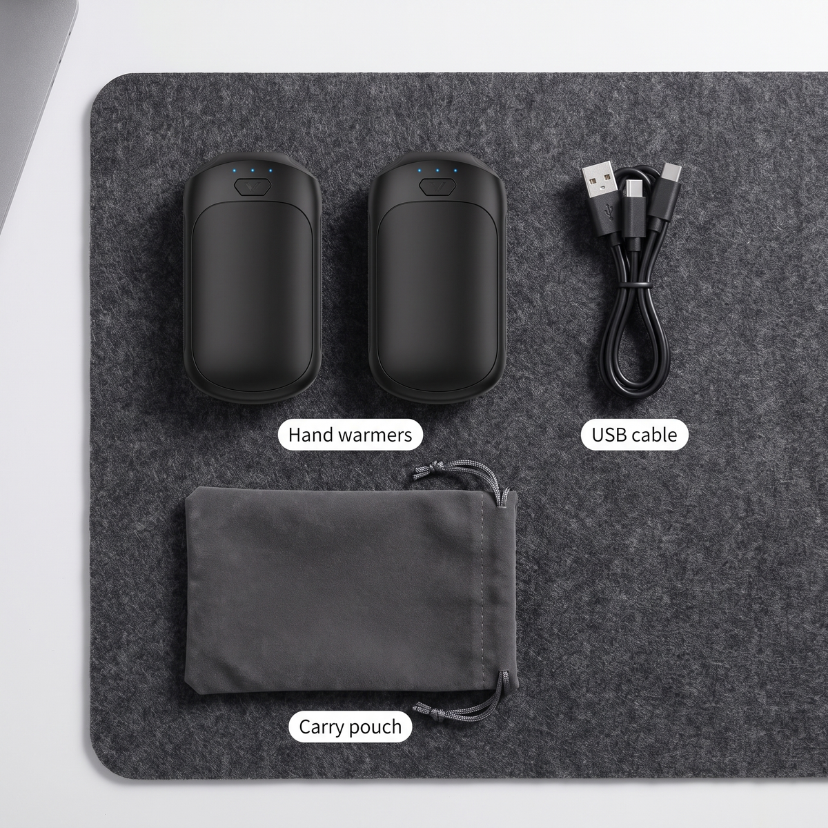 Hand warmers, 2 pcs, 3000 mAh - USB charging, 3 levels, up to 20 h