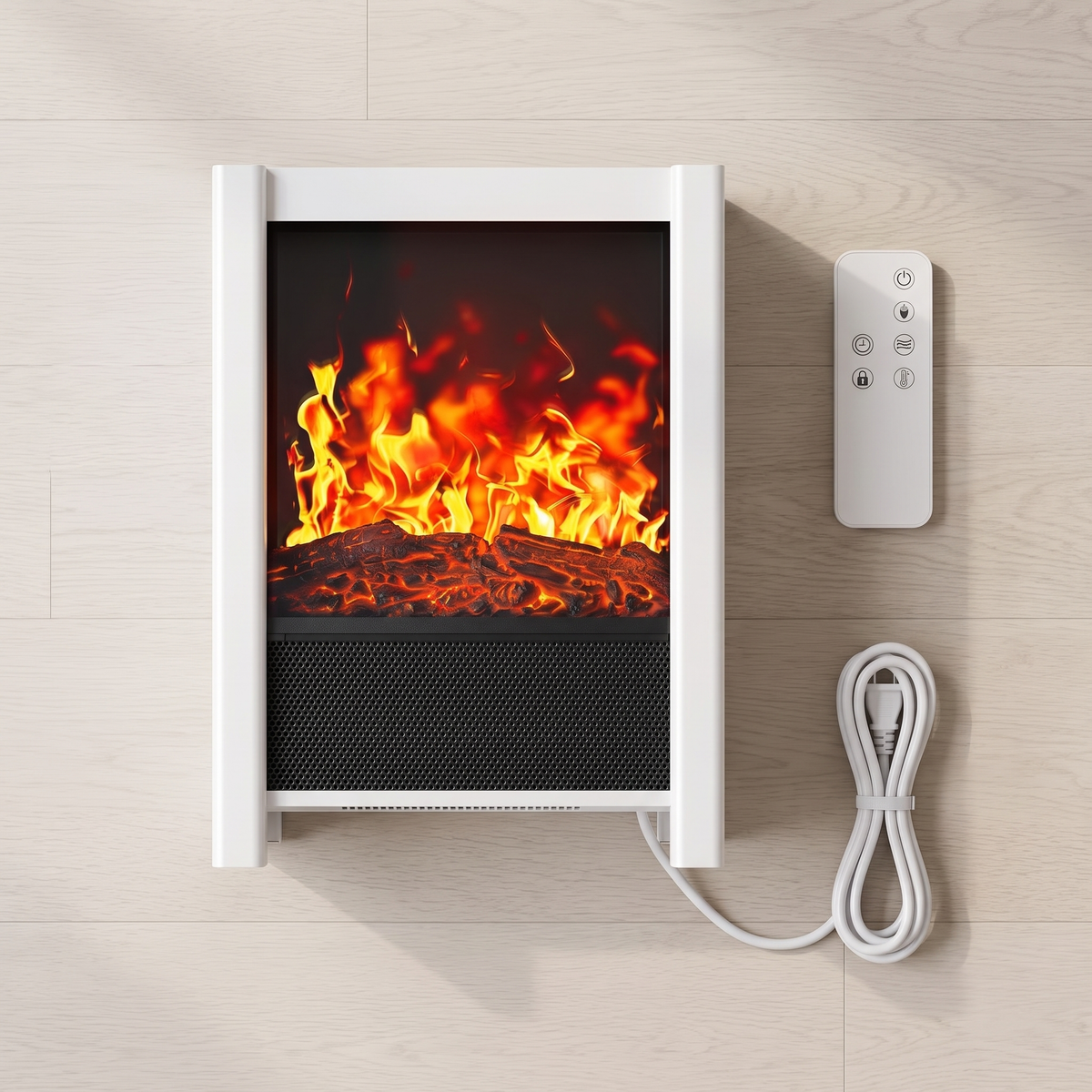 Freestanding 2000 W electric fireplace - LED flame effect, WiFi