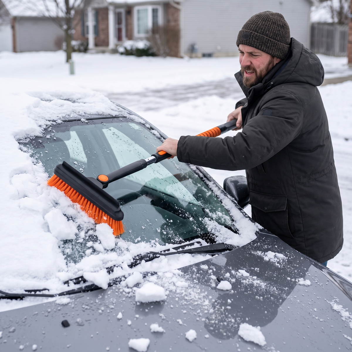 5-in-1 car snow removal set - aluminum telescopic handle, D-handle