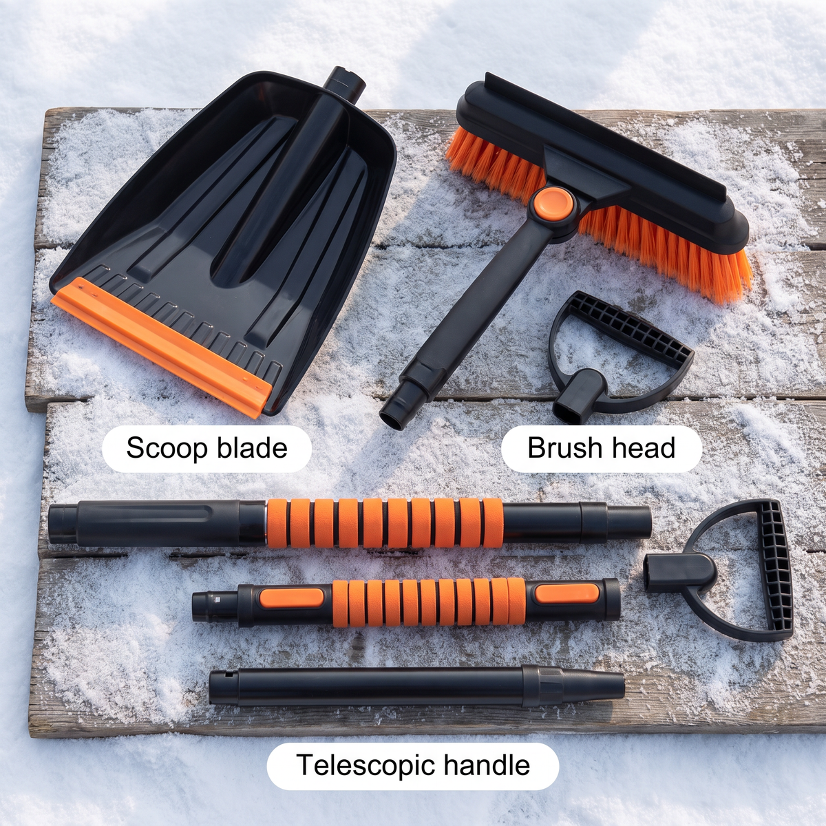 5-in-1 car snow removal set - aluminum telescopic handle, D-handle