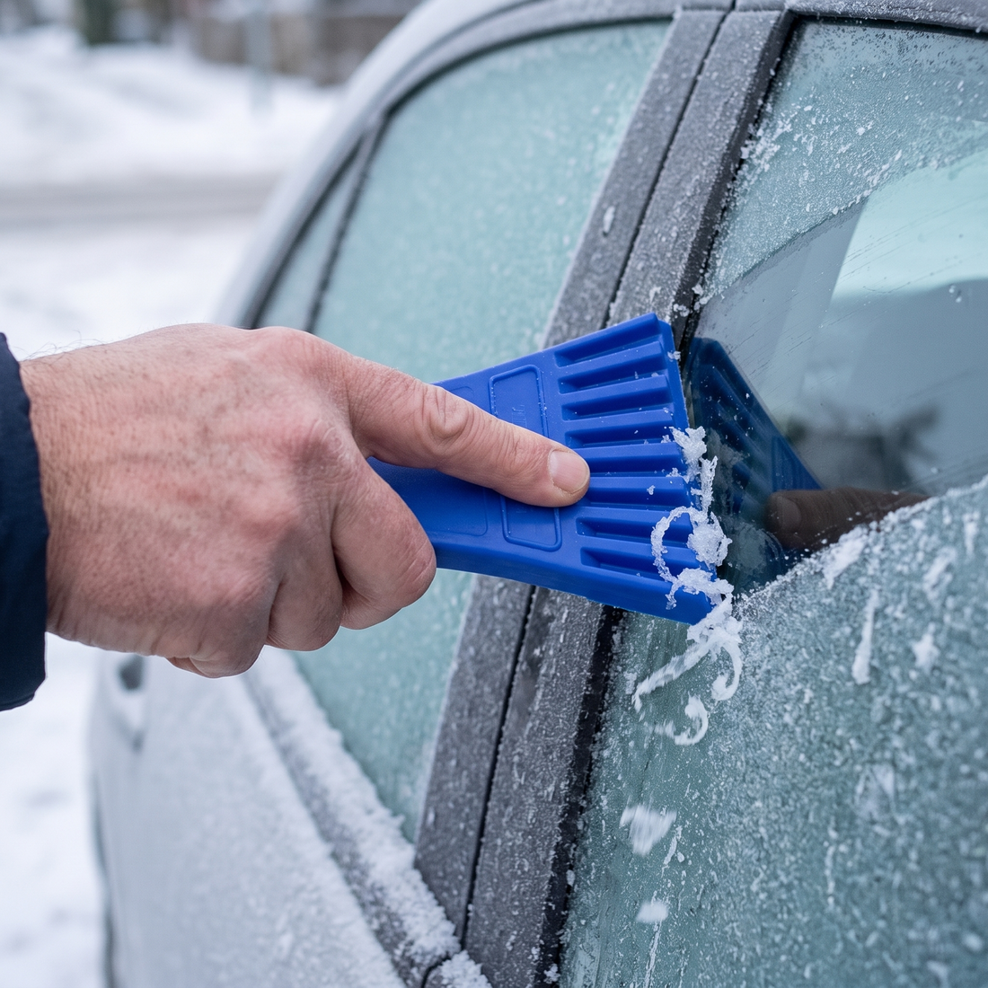 1-piece ice scraper - serrated blade, hanging hole