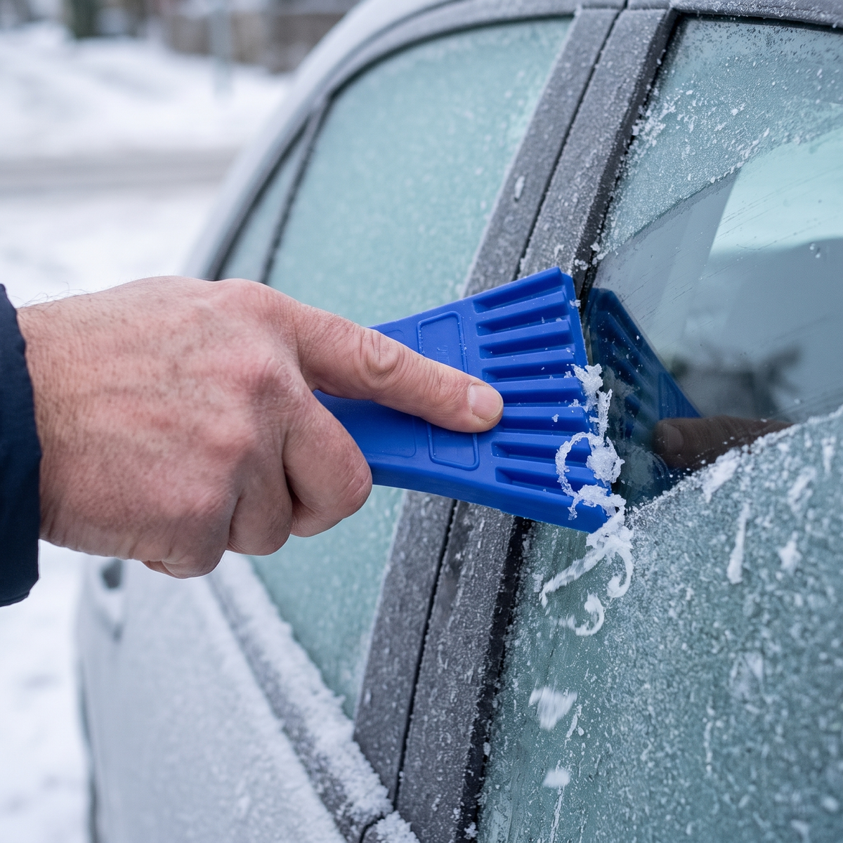 1-piece ice scraper - serrated blade, hanging hole