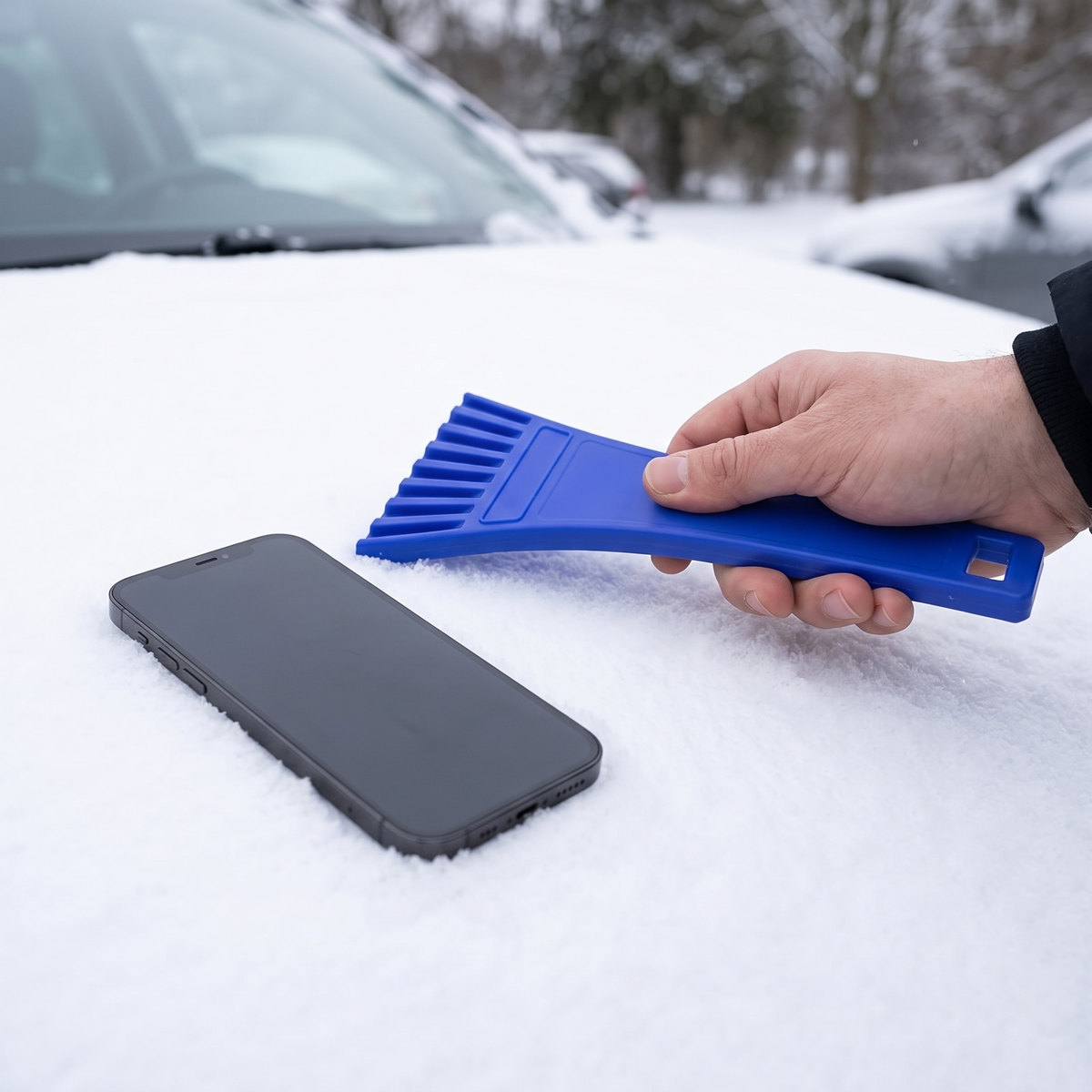 1-piece ice scraper - serrated blade, hanging hole
