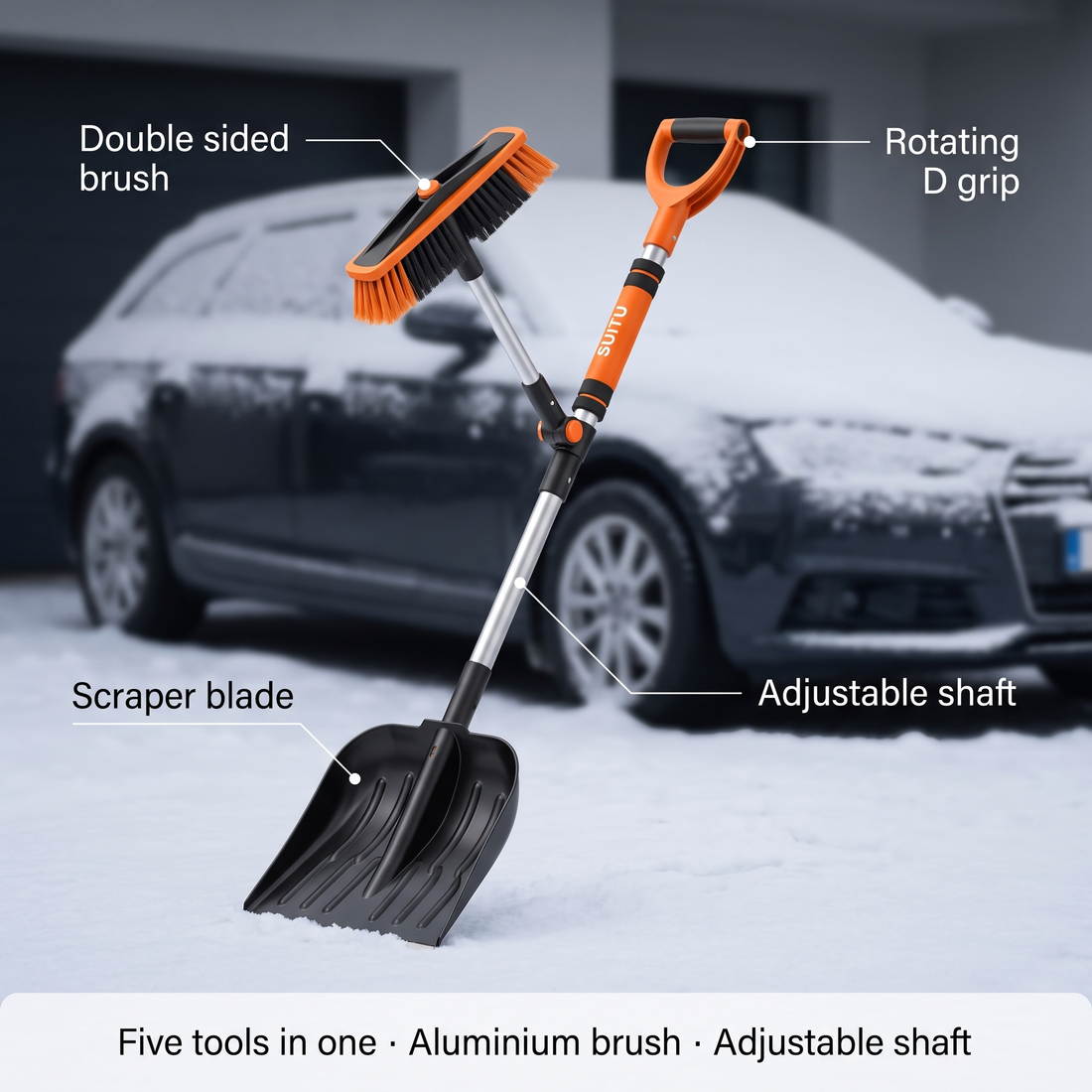 5-in-1 snow removal set - double-sided brush, D-handle, telescopic