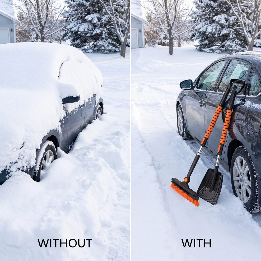 5-in-1 snow removal set - double-sided brush, D-handle, telescopic