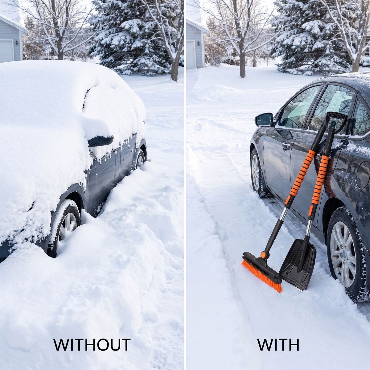5-in-1 snow removal set - double-sided brush, D-handle, telescopic
