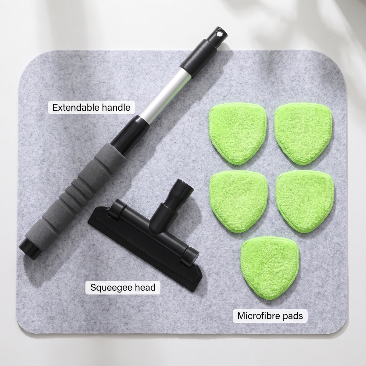 8-in-1 window cleaning set - telescopic handle, 5 microfiber inserts