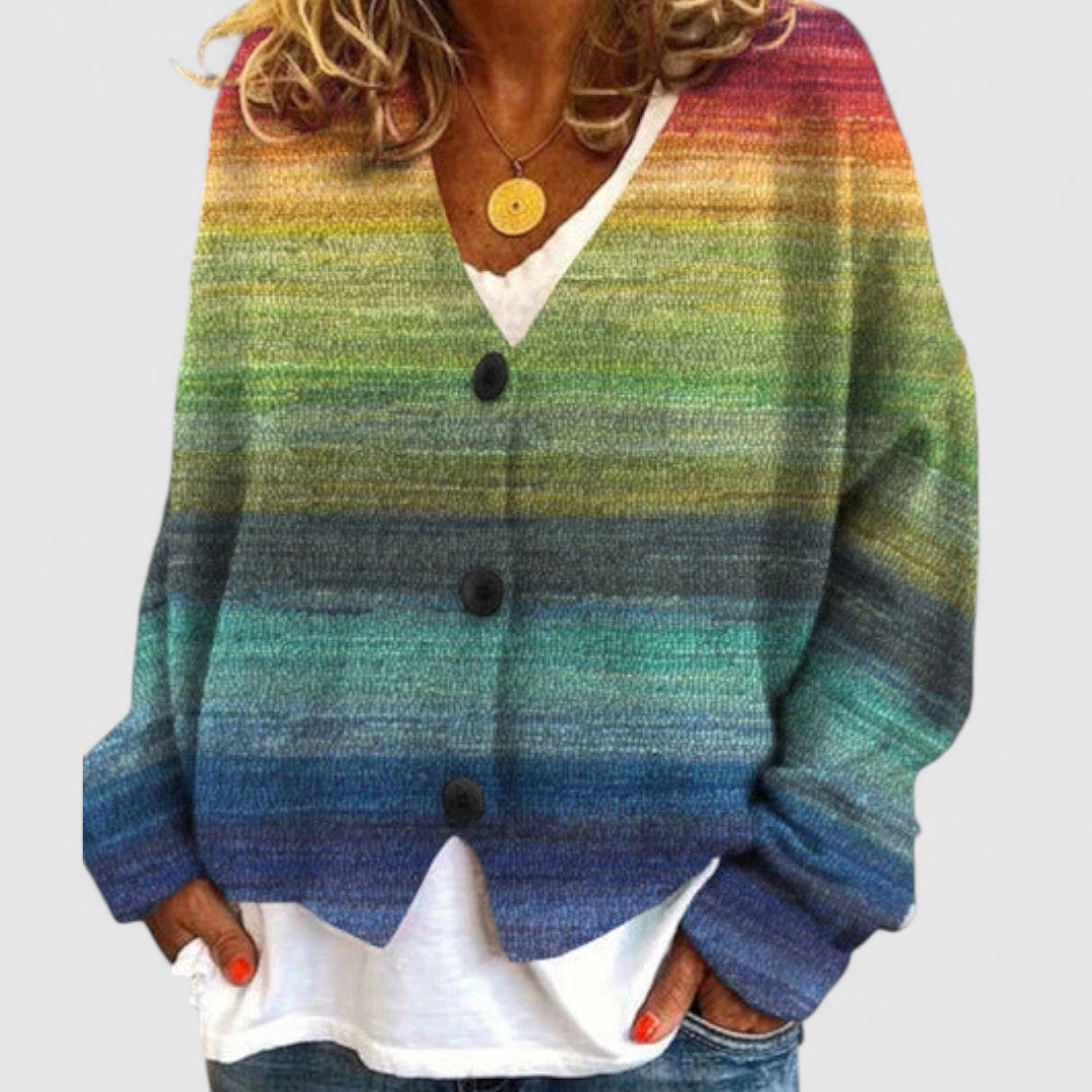 Kardigan Damski Z Zapięciem Na Guziki | Wielokolorowy