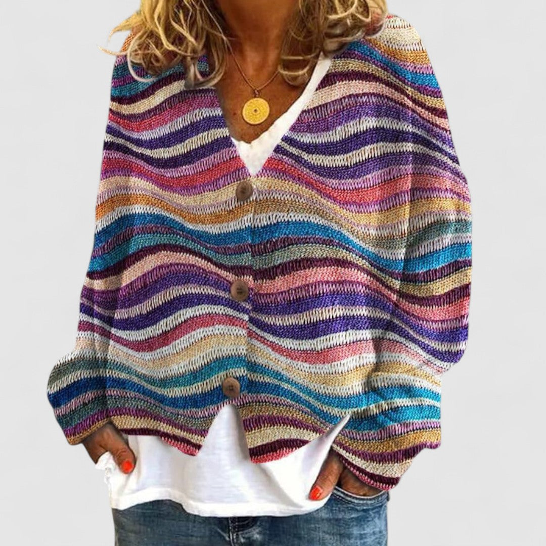 Kardigan Damski Z Zapięciem Na Guziki | Wielokolorowy