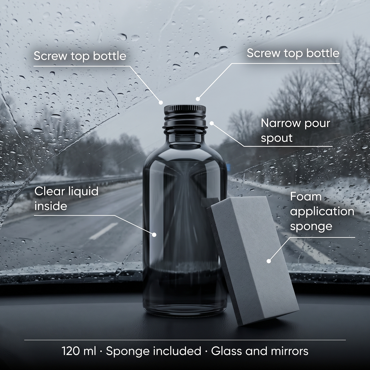 Płyn do szyb z gąbką aplikacyjną 120 ml - hydrofobowy i antyparowy