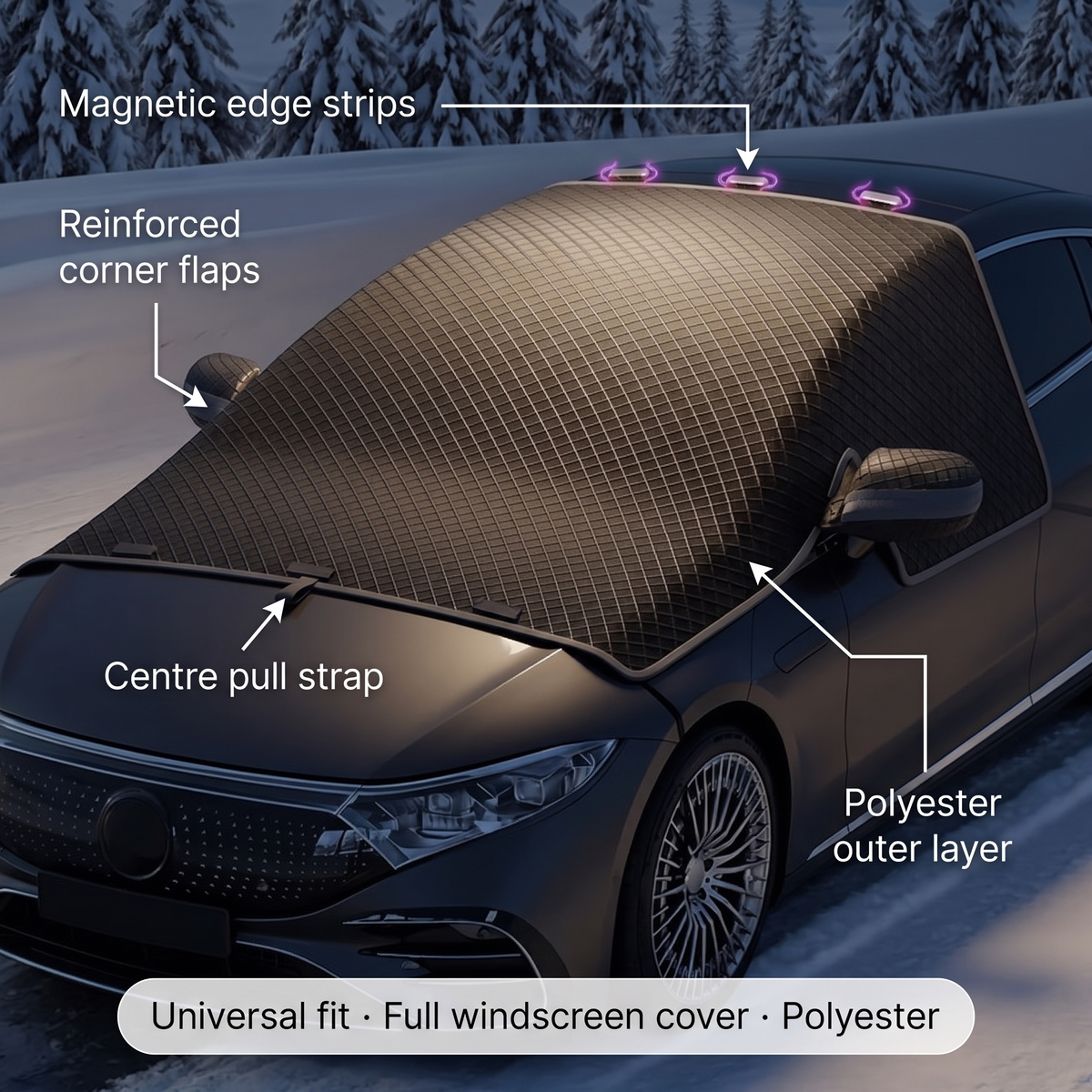 Magnetic windshield cover - protection against snow and frost