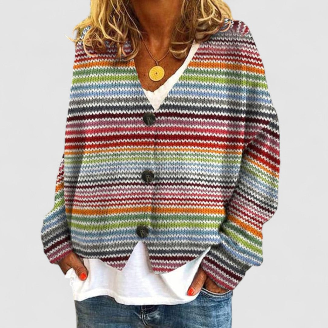 Kardigan Damski Z Zapięciem Na Guziki | Wielokolorowy