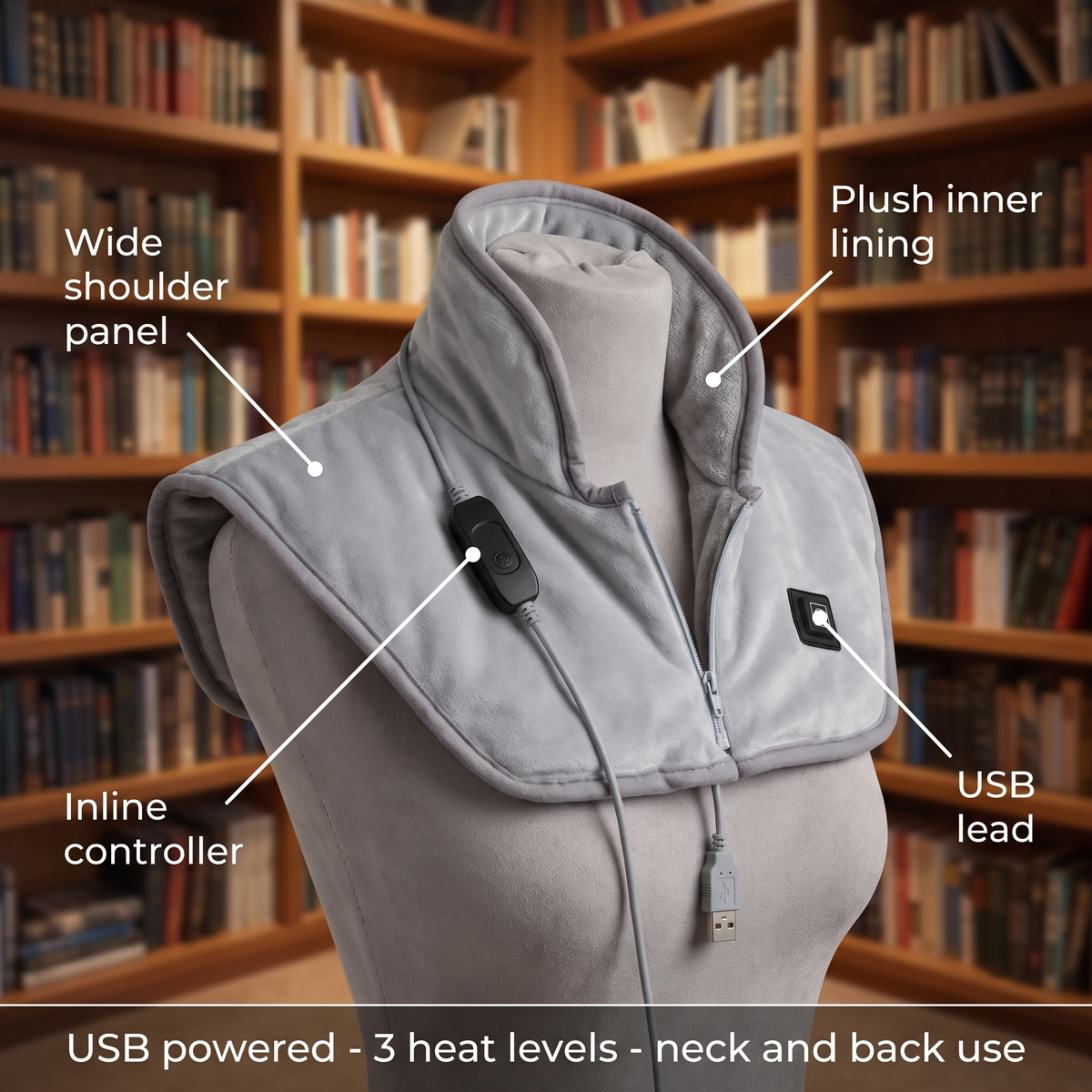 Heated cape for the neck and shoulders - USB 5 V, 3 heat levels