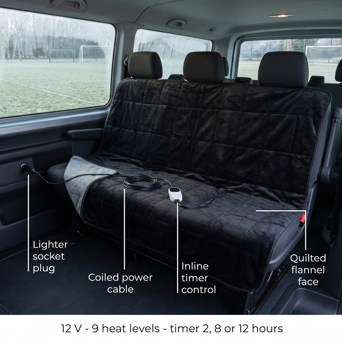 12 V heated car blanket - 9 heat levels, 2/8/12 h timer