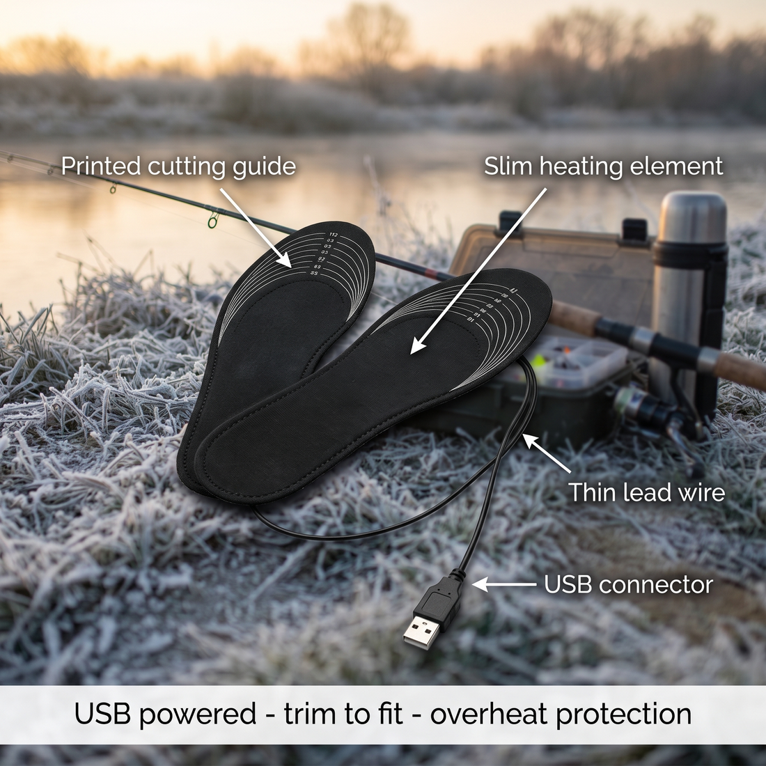 USB heated shoe insoles - trimmable, sizes 35-45