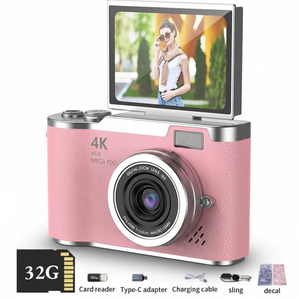 4K Digital Camera | 48MP Sensor, 8x Zoom, 180° Tilting Screen, Compact for Photos and Videos