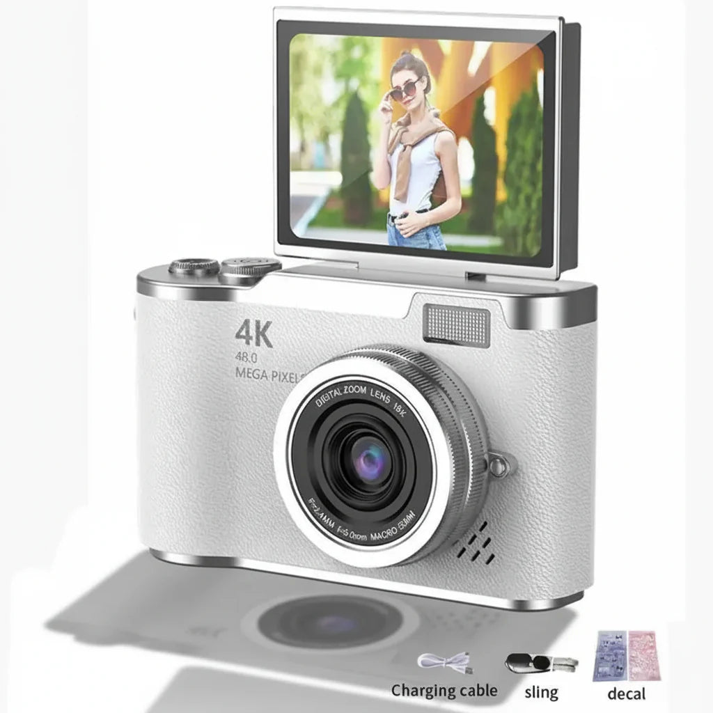 4K Digital Camera | 48MP Sensor, 8x Zoom, 180° Tilting Screen, Compact for Photos and Videos
