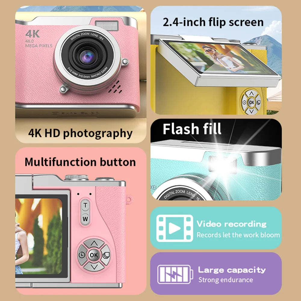 4K Digital Camera | 48MP Sensor, 8x Zoom, 180° Tilting Screen, Compact for Photos and Videos