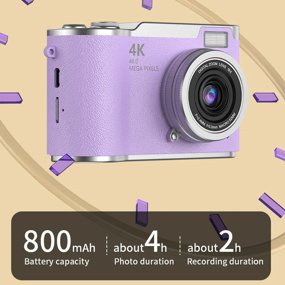 4K Digital Camera | 48MP Sensor, 8x Zoom, 180° Tilting Screen, Compact for Photos and Videos