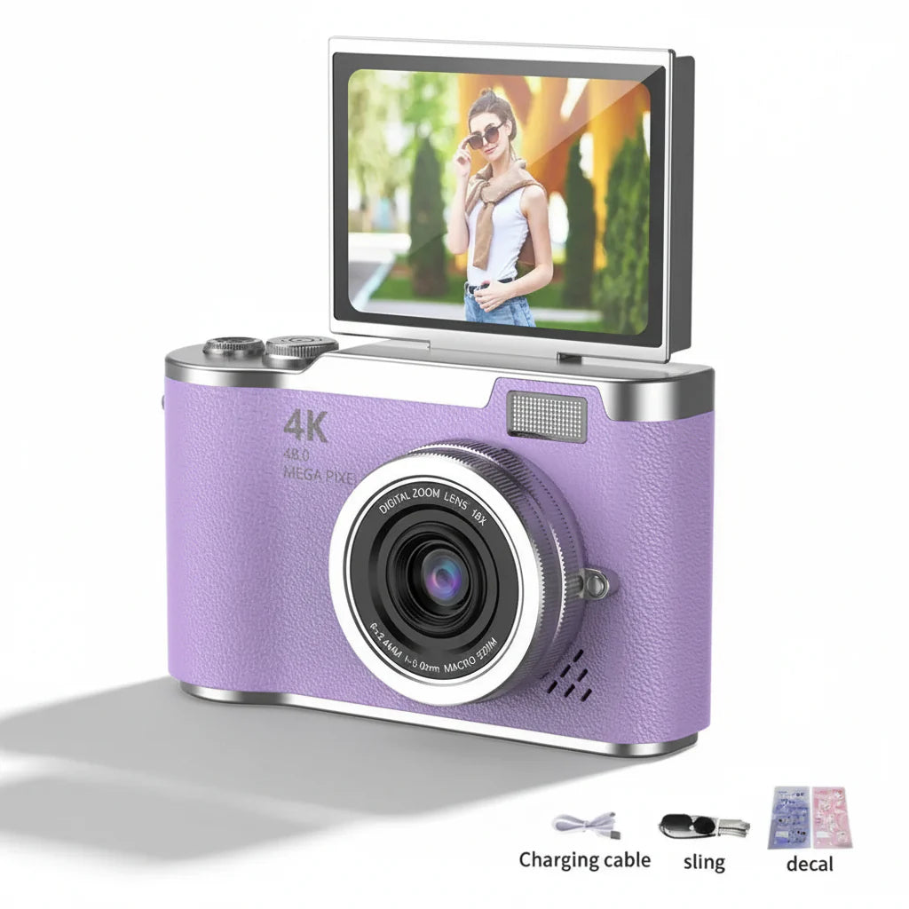 4K Digital Camera | 48MP Sensor, 8x Zoom, 180° Tilting Screen, Compact for Photos and Videos