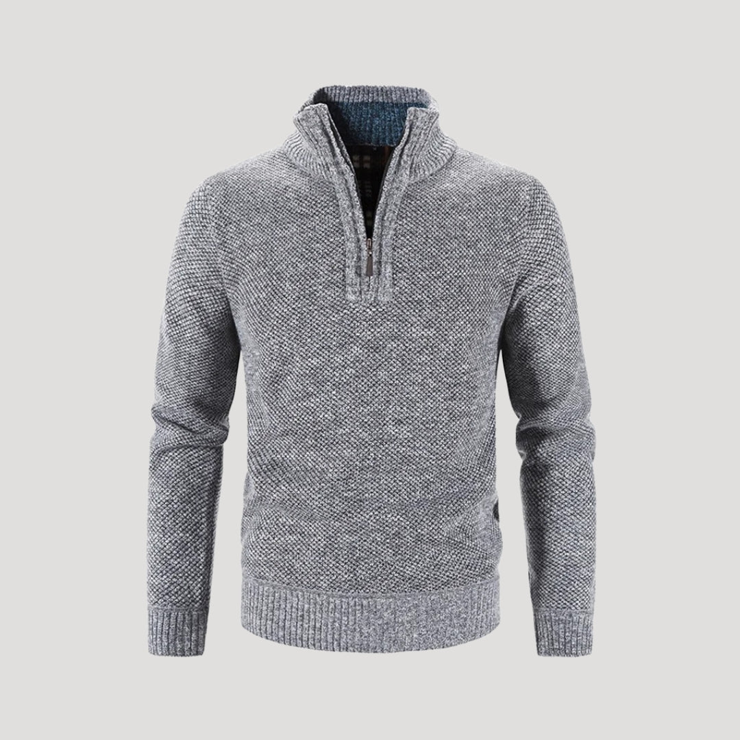 Dzianinowy męski sweter zimowy z półzamkiem