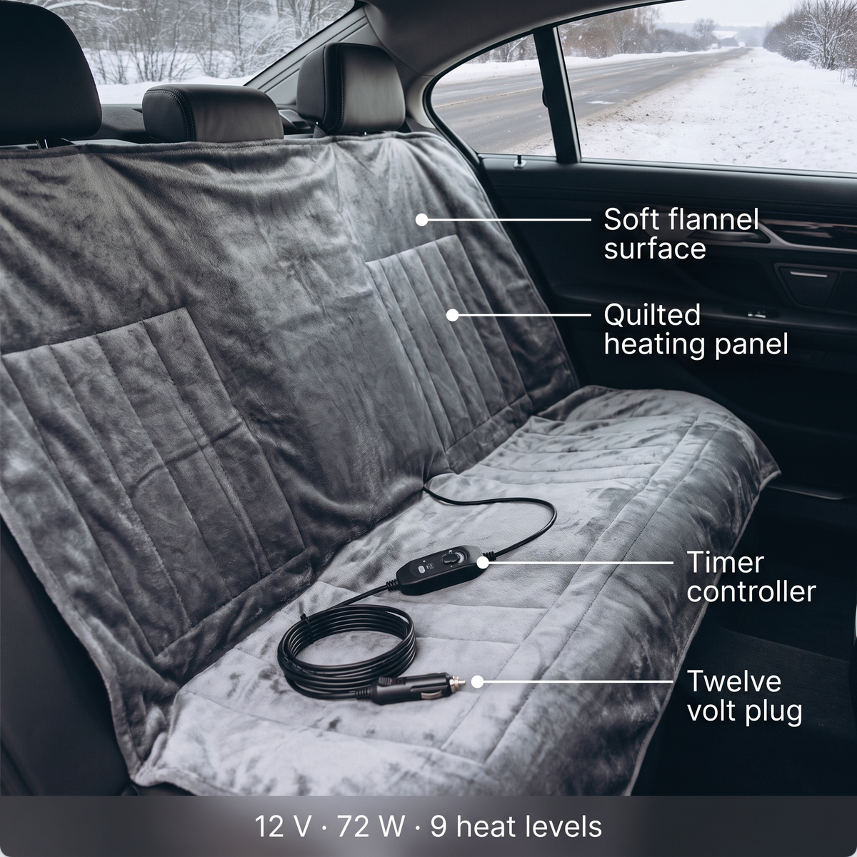 Heated car blanket 12 V 72 W - 9 levels, timer, 150 x 100 cm