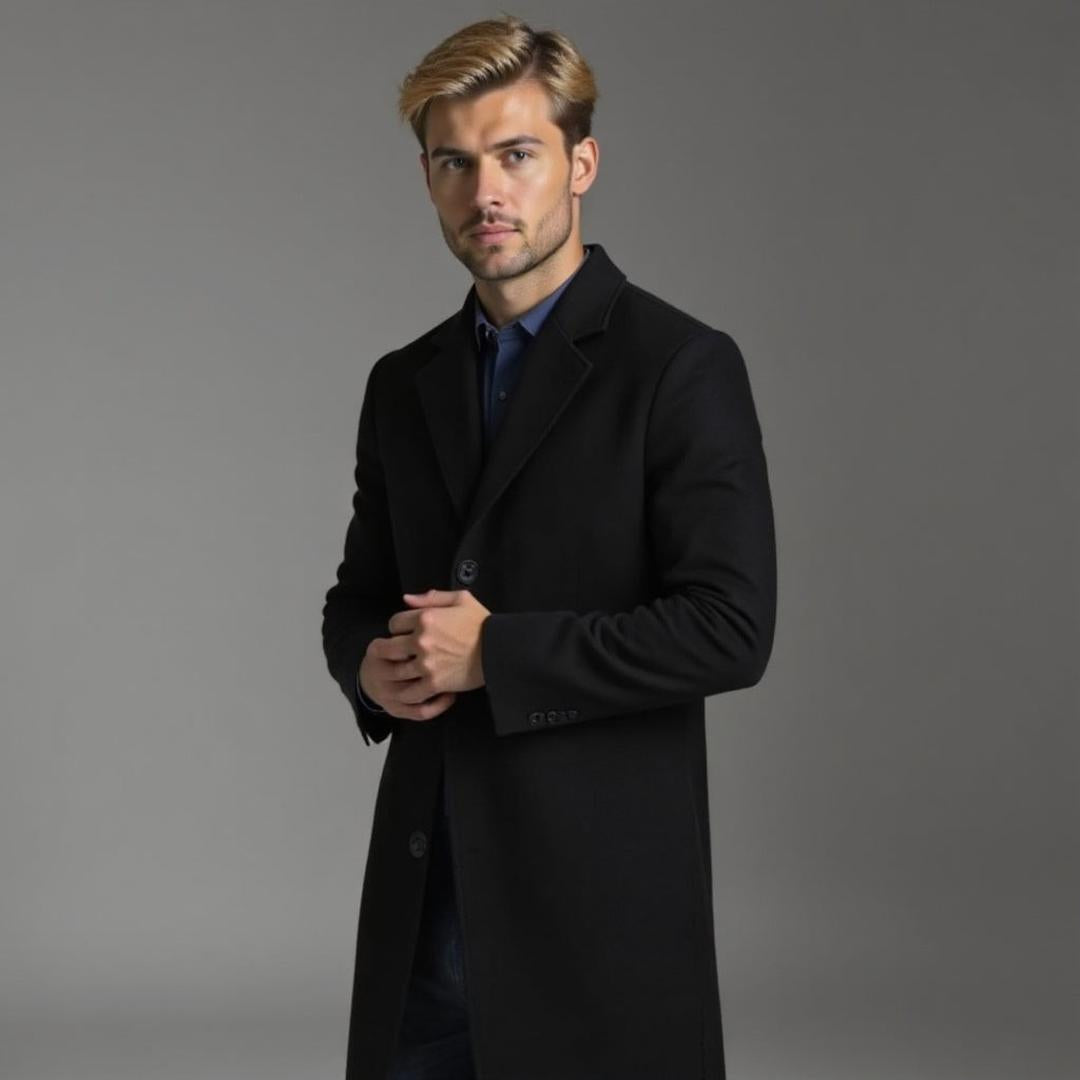 Męski Długi Płaszcz Zimowy Slim Fit – Dopasowany Płaszcz