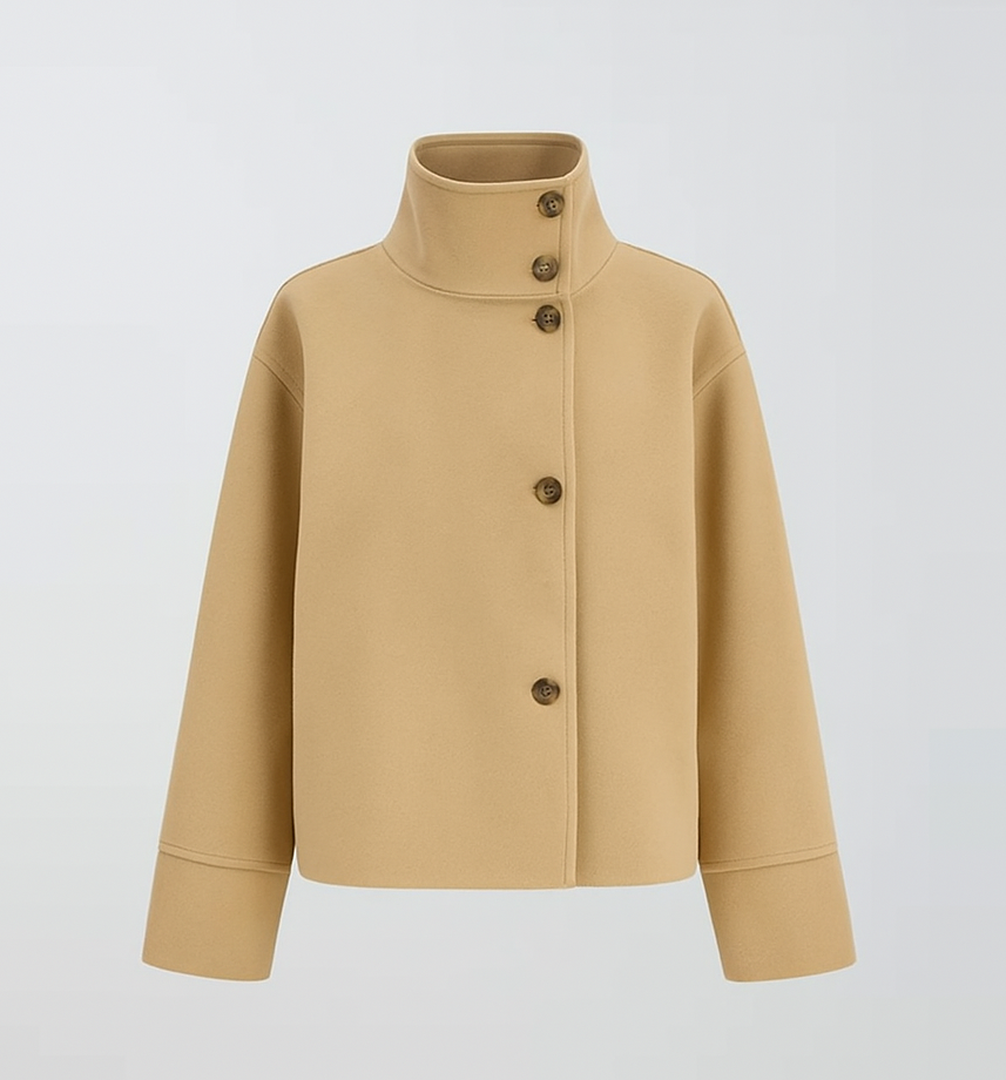 Wełniana kurtka z wysoką stójką i zapięciem na guziki