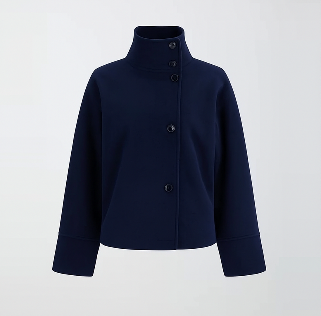 Wełniana kurtka z wysoką stójką i zapięciem na guziki