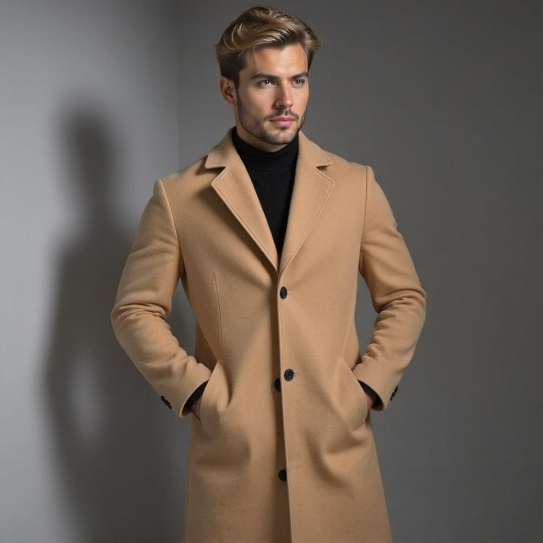 Męski Długi Płaszcz Zimowy Slim Fit – Dopasowany Płaszcz