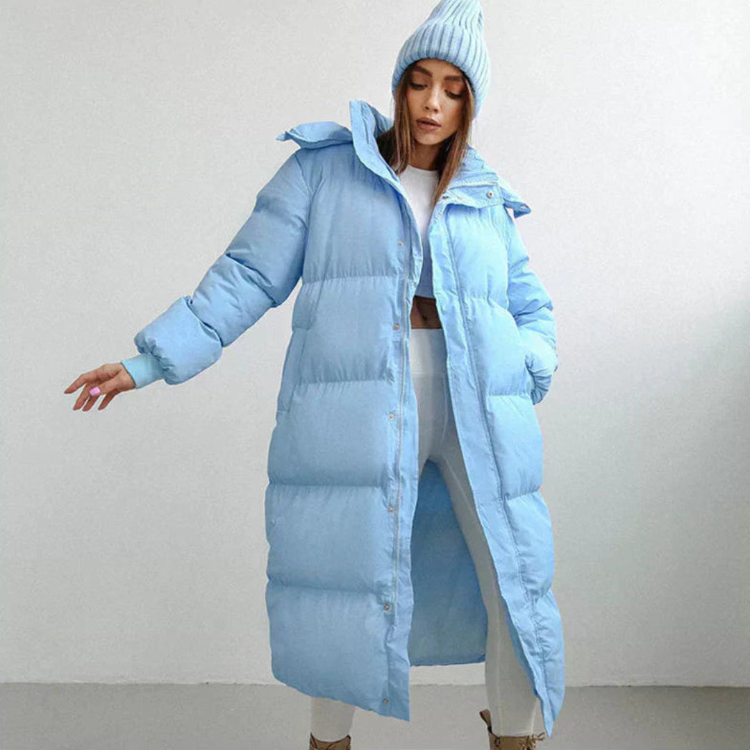 Długi Pikowany Damski Płaszcz Puchowy | Zimowy