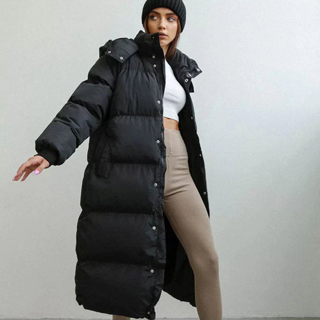 Długi Pikowany Damski Płaszcz Puchowy | Zimowy