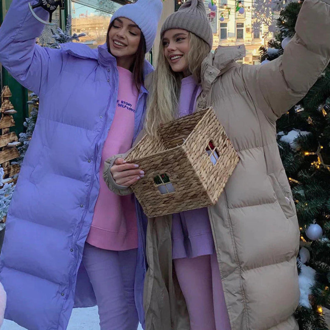 Długi Pikowany Damski Płaszcz Puchowy | Zimowy