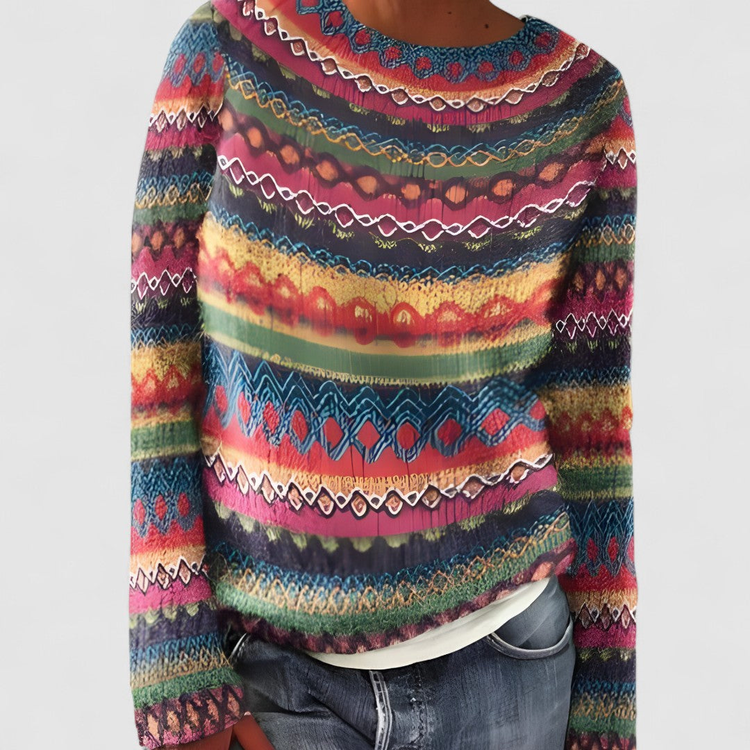 Damski Wielokolorowy Sweter W Paski | Zimowy