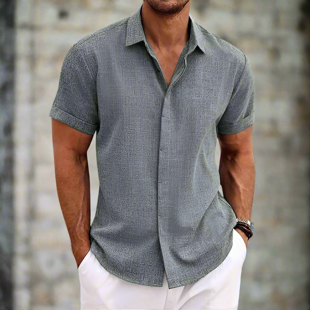 Koszula z krótkim rękawem z teksturowanej tkaniny, zapinana na guziki