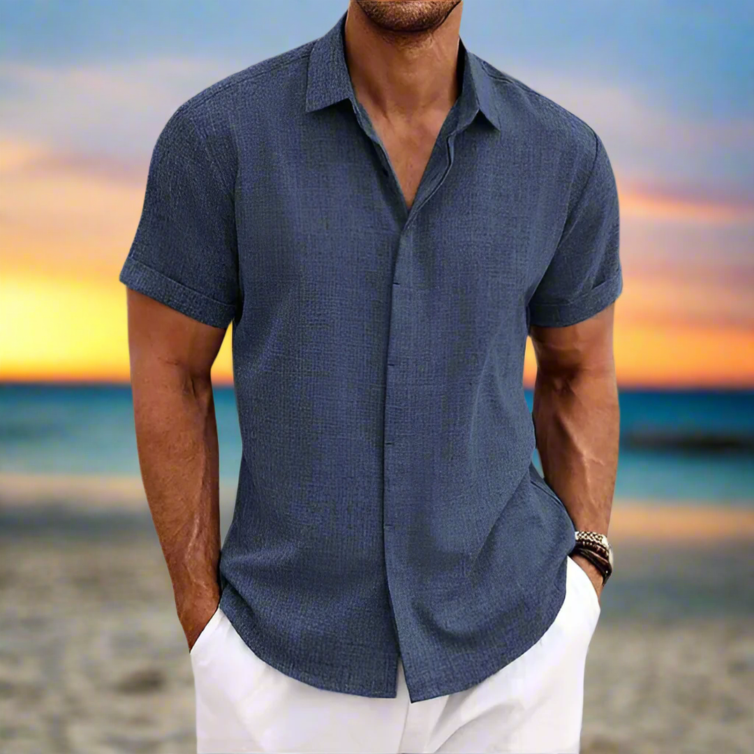 Koszula z krótkim rękawem z teksturowanej tkaniny, zapinana na guziki