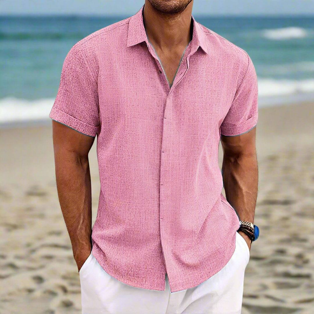 Koszula z krótkim rękawem z teksturowanej tkaniny, zapinana na guziki
