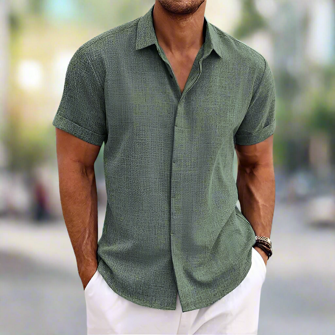 Koszula z krótkim rękawem z teksturowanej tkaniny, zapinana na guziki