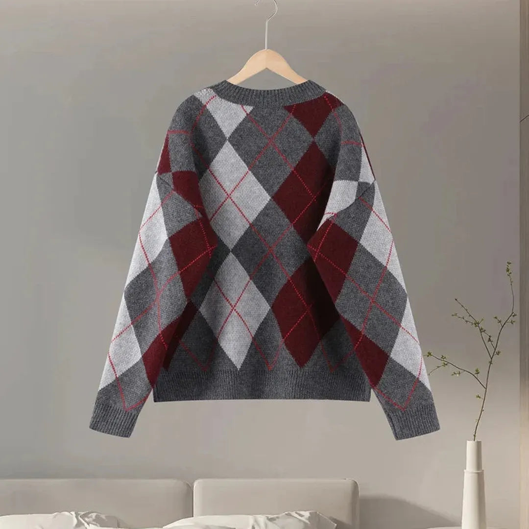Damski sweter dzianinowy w romby (argyle)